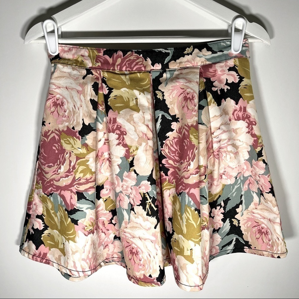 floral mini skirt a-line retro chic summer day out small S